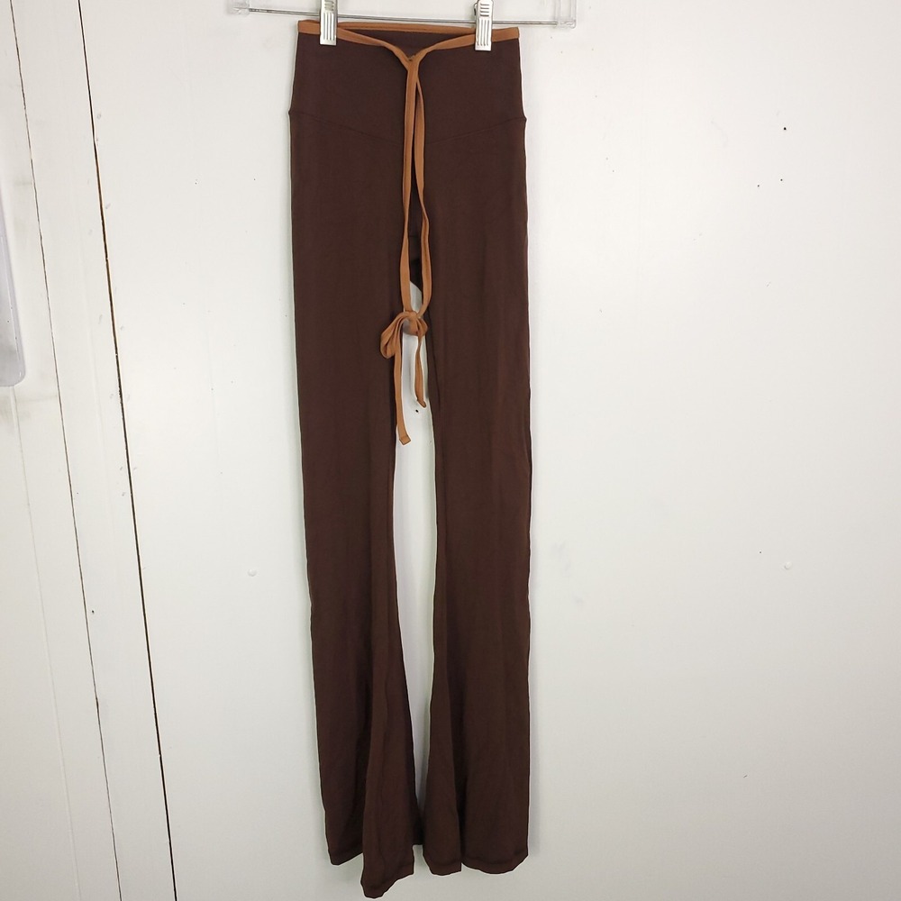 Aerie Pants Womens XS Flare Leggings Real Me Xtra Brown Tie Waist Comfort